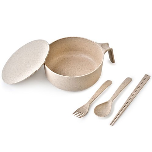 

wheat fabric material Casual Plastic 4pcs Flatware set kitchen portable travel set