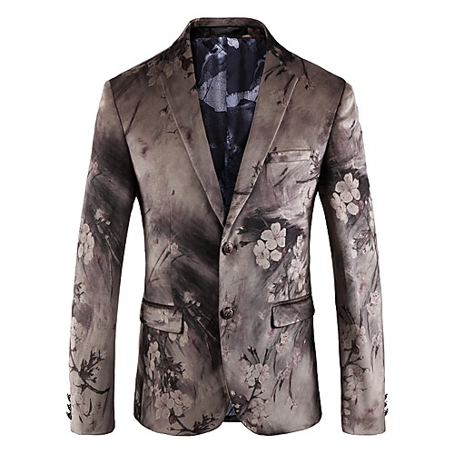 

Men's Blazer, Floral Notch Lapel Silk / Spandex Beige