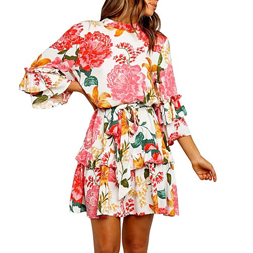 

Women's Red Dress A Line Floral Turtleneck S M