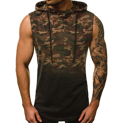 

Men's EU / US Size Graphic Solid Colored Tank Top - Cotton Basic Street chic Daily Sports Hooded Army Green / Gray / Short Sleeve