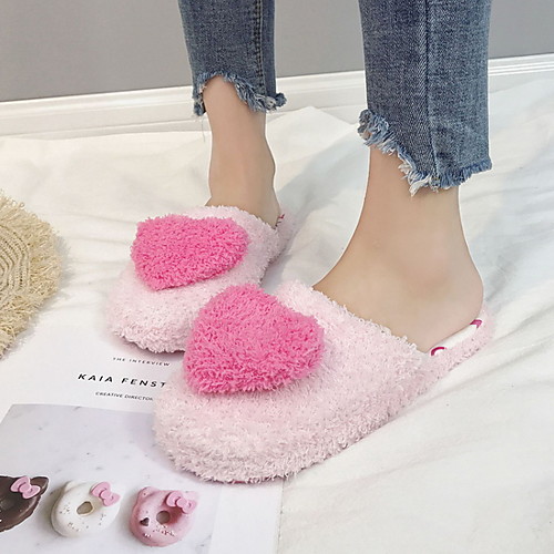 

Women's Slippers & Flip-Flops Flat Heel Round Toe Rabbit Fur Fall & Winter Purple / Blue / Pink