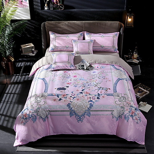 

Duvet Cover Sets 4 Piece Linen / Cotton Solid Colored White Printed Simple