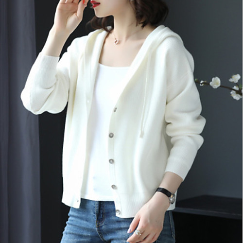 

Women's Solid Colored Long Sleeve Cardigan Sweater Jumper, Hooded Black / White / Light Green One-Size