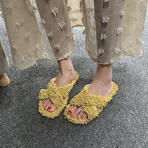 

Women's Slippers & Flip-Flops Flat Heel Round Toe Wool Summer Black / Yellow / Green