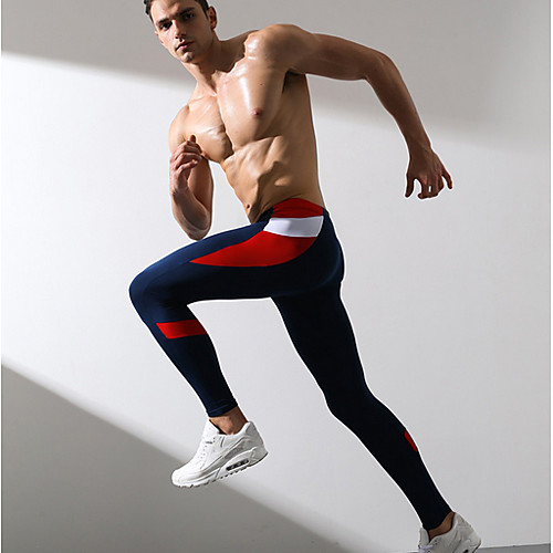 

Compression Gym Men's Normal Polyester Sexy Long Johns Color Block Mid Waist