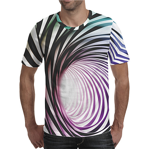 

Men's Holiday Going out Street chic / Exaggerated T-shirt - Geometric / Color Block / 3D Print Rainbow
