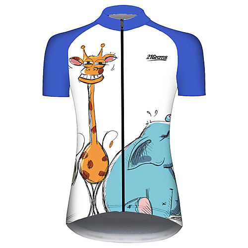 

21Grams Women's Short Sleeve Cycling Jersey 100% Polyester Blue / White Animal Elephant Giraffe Bike Jersey Top Mountain Bike MTB Road Bike Cycling UV Resistant Breathable Quick Dry Sports Clothing