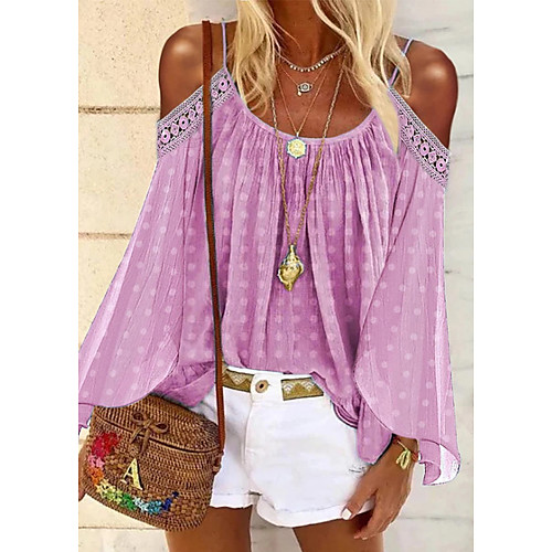 

Women's Daily Blouse - Polka Dot Purple