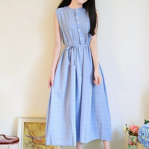 

Women's Light gray Light Blue Dress A Line Solid Color S M