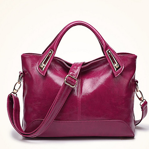 

Women's Zipper PU Top Handle Bag Solid Color Wine / Purple / Black