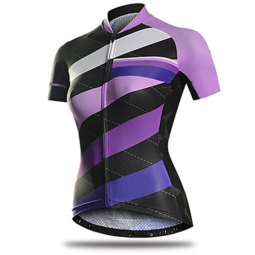 

21Grams Women's Short Sleeve Cycling Jersey Purple Stripes Geometic Bike Jersey Top Mountain Bike MTB Road Bike Cycling UV Resistant Breathable Quick Dry Sports Clothing Apparel / Stretchy / Race Fit
