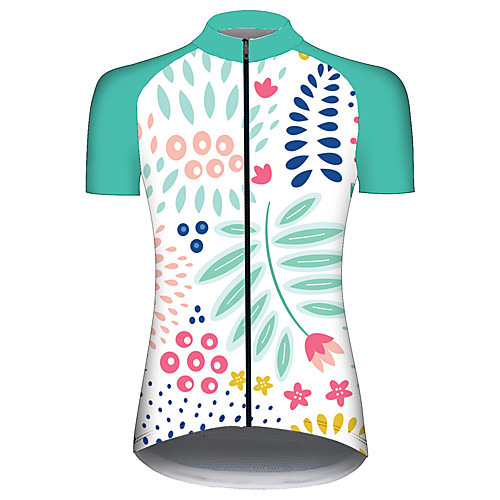 

21Grams Women's Short Sleeve Cycling Jersey BlueGreen Leaf Floral Botanical Bike Jersey Top Mountain Bike MTB Road Bike Cycling UV Resistant Breathable Quick Dry Sports Clothing Apparel / Stretchy