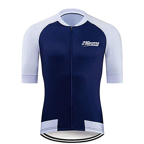 

21Grams Men's Short Sleeve Cycling Jersey 100% Polyester Blue / White Bike Jersey Top Mountain Bike MTB Road Bike Cycling UV Resistant Breathable Quick Dry Sports Clothing Apparel / Stretchy