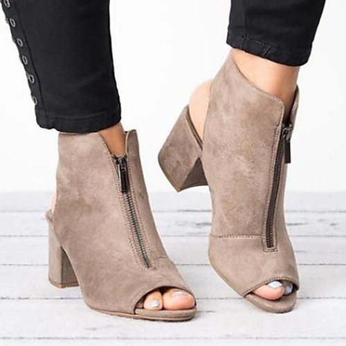 

Women's Sandals Chunky Heel Open Toe Suede Summer Burgundy / Black / Gray