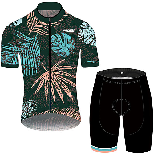 

21Grams Men's Short Sleeve Cycling Jersey with Shorts Green / Yellow Polka Dot Floral Botanical Bike Clothing Suit UV Resistant Breathable 3D Pad Quick Dry Sweat-wicking Sports Polka Dot Mountain