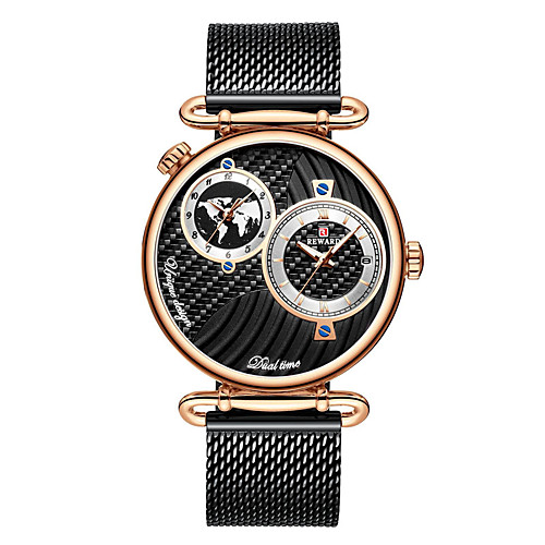 

Men's Dress Watch Japanese Quartz Stainless Steel 30 m Water Resistant / Waterproof Dual Time Zones Day Date Analog Fashion Cool - BlackGloden Gold Blue One Year Battery Life