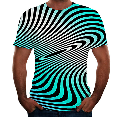 

Men's Daily Weekend Basic Plus Size T-shirt - Color Block / 3D / Visual Deception Round Neck Light Blue / Short Sleeve