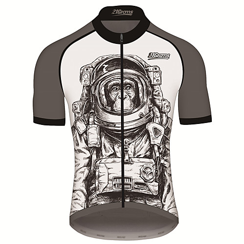 

21Grams Men's Short Sleeve Cycling Jersey 100% Polyester GrayWhite Animal Astronaut Monkey Bike Jersey Top Mountain Bike MTB Road Bike Cycling UV Resistant Breathable Quick Dry Sports Clothing