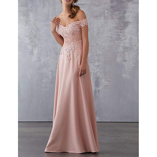 

A-Line Off Shoulder Floor Length Chiffon Sparkle / Pink Prom / Formal Evening Dress with Pleats / Beading / Appliques 2020