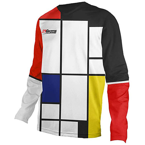 

21Grams Men's Long Sleeve Cycling Jersey Downhill Jersey Dirt Bike Jersey 100% Polyester Black / White Plaid / Checkered Bike Jersey Top Mountain Bike MTB Road Bike Cycling UV Resistant Breathable