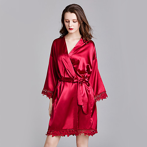 

Women's Lace up Robes Nightwear Solid Colored Wine White Blushing Pink One-Size