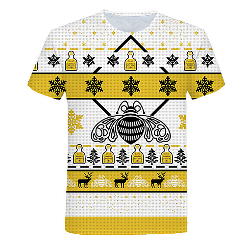 

Men's Daily Going out Basic T-shirt - Color Block / 3D / Animal Print Yellow