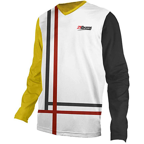 

21Grams Men's Long Sleeve Cycling Jersey Downhill Jersey Dirt Bike Jersey 100% Polyester Red / White Yellow Blue / White Stripes Bike Jersey Top Mountain Bike MTB Road Bike Cycling UV Resistant