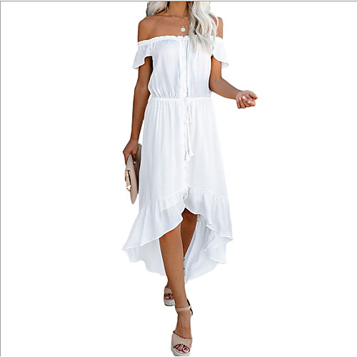 

Women's Asymmetrical White Black Dress Swing Solid Color Off Shoulder S M