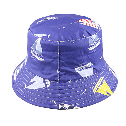

Unisex Basic Cotton Sun Hat-Floral Print Blue White Navy Blue