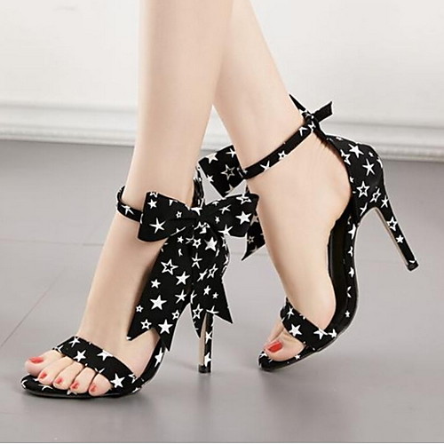 

Women's Sandals Stiletto Heel Round Toe PU Summer Black