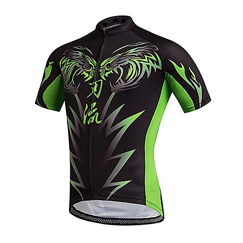 

21Grams Men's Short Sleeve Cycling Jersey Black / Green Geometic Animal Wolf Bike Jersey Top Mountain Bike MTB Road Bike Cycling UV Resistant Breathable Quick Dry Sports Clothing Apparel / Stretchy