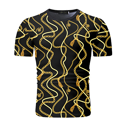 

Men's Daily Going out Basic / Elegant T-shirt - Striped / Geometric Print Gold