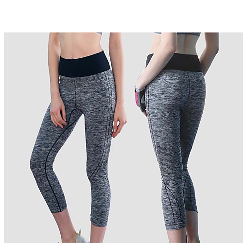 

Women's High Waist Yoga Pants Grey Running Fitness Gym Workout 3/4 Tights Sport Activewear Butt Lift Tummy Control Stretchy Skinny Slim
