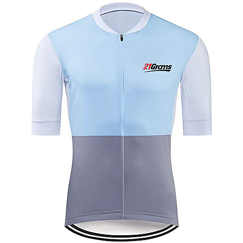 

21Grams Men's Short Sleeve Cycling Jersey 100% Polyester Black / Blue Bike Jersey Top Mountain Bike MTB Road Bike Cycling UV Resistant Breathable Quick Dry Sports Clothing Apparel / Stretchy