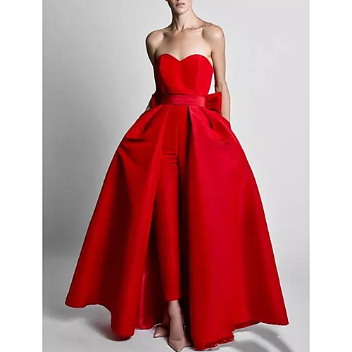 

Two Piece / Jumpsuits Sweetheart Neckline Floor Length Polyester Elegant / Red Wedding Guest / Formal Evening Dress with Bow(s) / Overskirt 2020