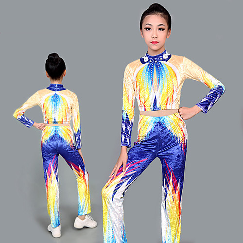 

Cheerleader Costume Gymnastics Suits Women's Girls' Kids Pants / Trousers Spandex High Elasticity Handmade Long Sleeve Competition Dance Rhythmic Gymnastics Gymnastics Yellow