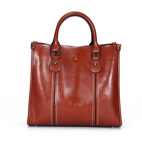 

Women's Zipper Cowhide Top Handle Bag Solid Color Dark Brown / Wine / Black