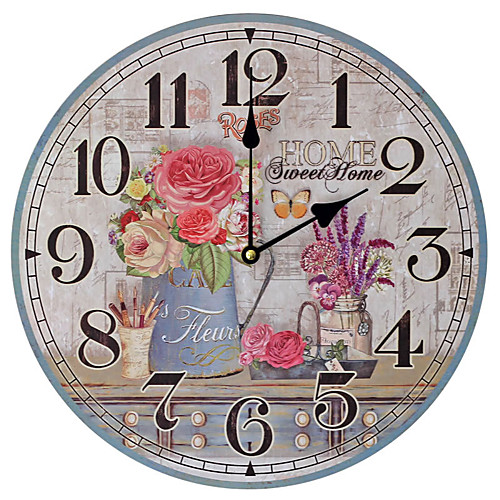 

1pcs Rural Style Old Wooden Wall Clock Painted Bedroom Wall Clock