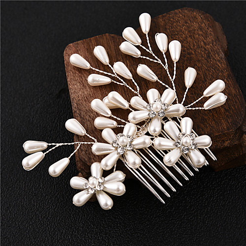 

Women's Hair Combs For Event / Party Engagement Wedding Party Flower Floral Style Imitation Pearl Copper Alloy White / Silver 1pc