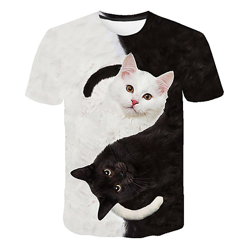 

Men's Daily Going out Basic T-shirt - Color Block / 3D / Animal Cat, Print Black