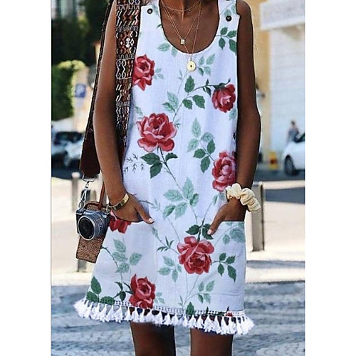 

Women's Yellow Blushing Pink Dress Tunics Summer Casual / Daily Loose Floral Print S M Loose
