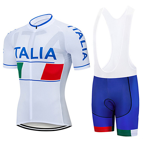 

21Grams Men's Short Sleeve Cycling Jersey with Bib Shorts White Italy National Flag Bike Clothing Suit UV Resistant Breathable 3D Pad Quick Dry Sweat-wicking Sports Italy Mountain Bike MTB Road Bike