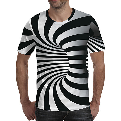 

Men's Holiday Going out Street chic / Exaggerated Plus Size T-shirt - Geometric / Color Block / 3D Print Round Neck Rainbow / Short Sleeve