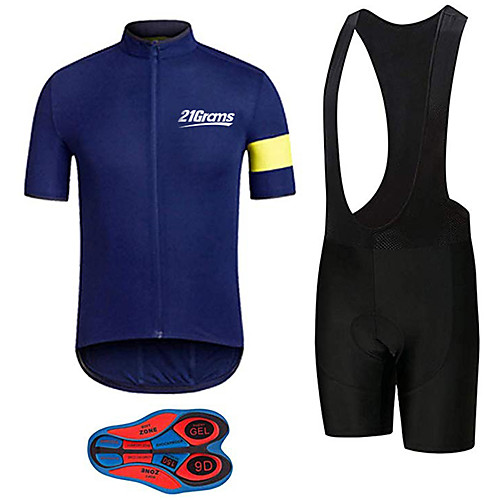 

21Grams Men's Short Sleeve Cycling Jersey with Bib Shorts Black / Blue Bike Clothing Suit UV Resistant Breathable 3D Pad Quick Dry Sweat-wicking Sports Solid Color Mountain Bike MTB Road Bike Cycling