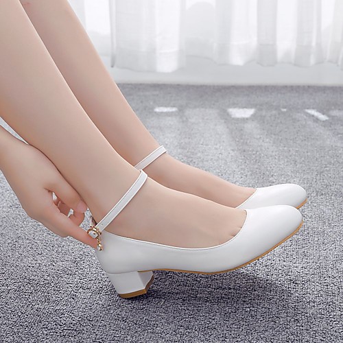 

Women's Wedding Shoes Block Heel Round Toe Buckle PU Sweet / Minimalism Spring & Summer / Fall & Winter White / Party & Evening