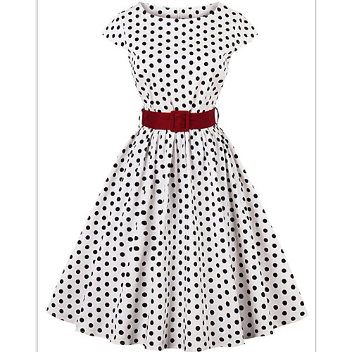 

Women's White Black Dress A Line Polka Dot Check S M