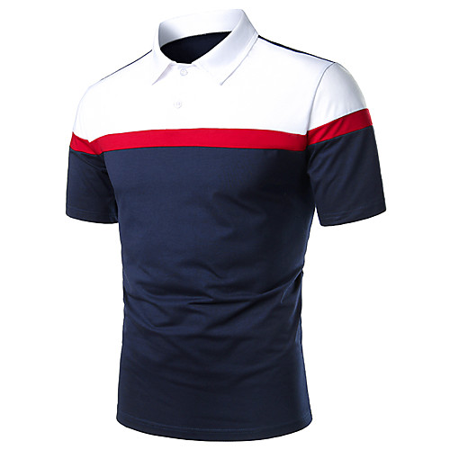 

Men's Daily Work Basic Polo - Striped / Solid Colored Black & White / Black & Gray, Patchwork Navy Blue
