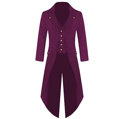 

Men's Party Punk & Gothic Fall & Winter Long Coat, Solid Colored V Neck Long Sleeve Polyester Purple / Red / Green
