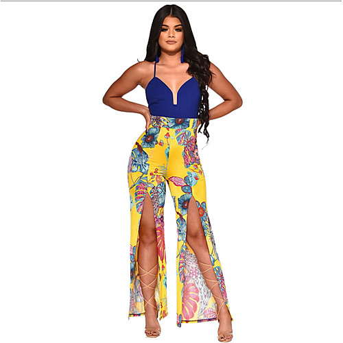 

Women's Basic Blue White Jumpsuit Onesie, Floral S M L