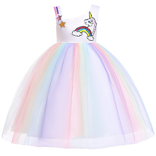 

Unicorn Dress Flower Girl Dress Girls' Movie Cosplay A-Line Slip Cosplay Purple / Yellow Dress Halloween Carnival Masquerade Tulle Polyester